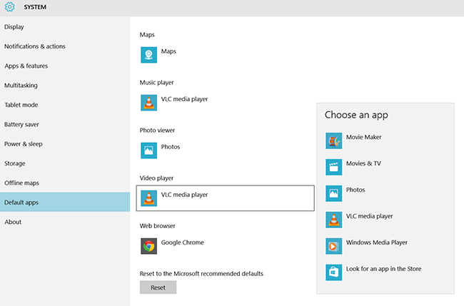 Choosing VLC as the Default App in Windows 10