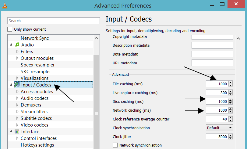 Inputs / Codecs Advanced Preferences