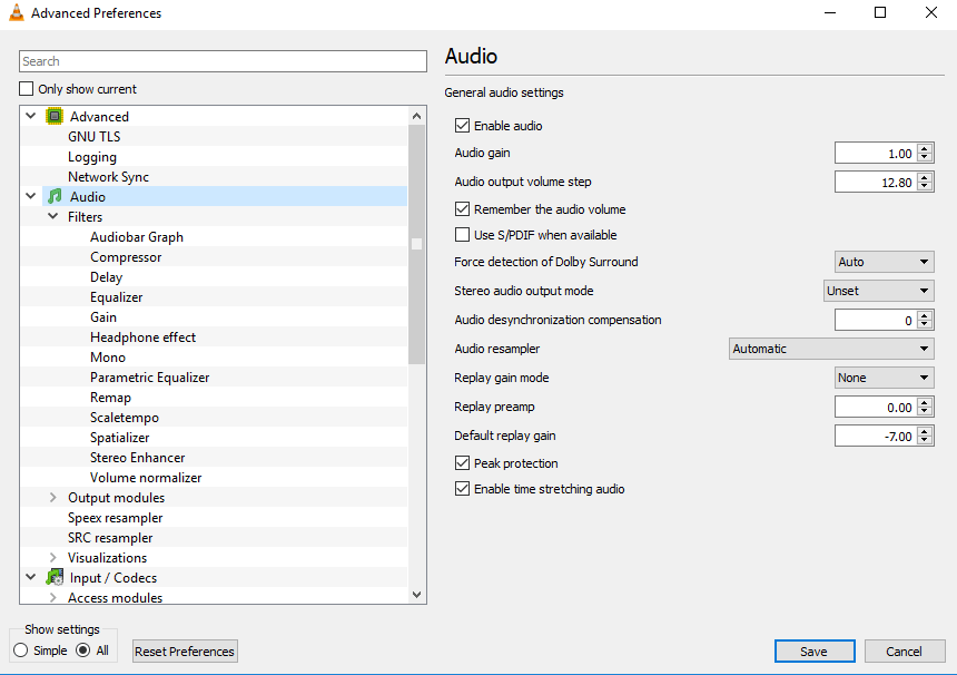 Advanced Audio Preferences