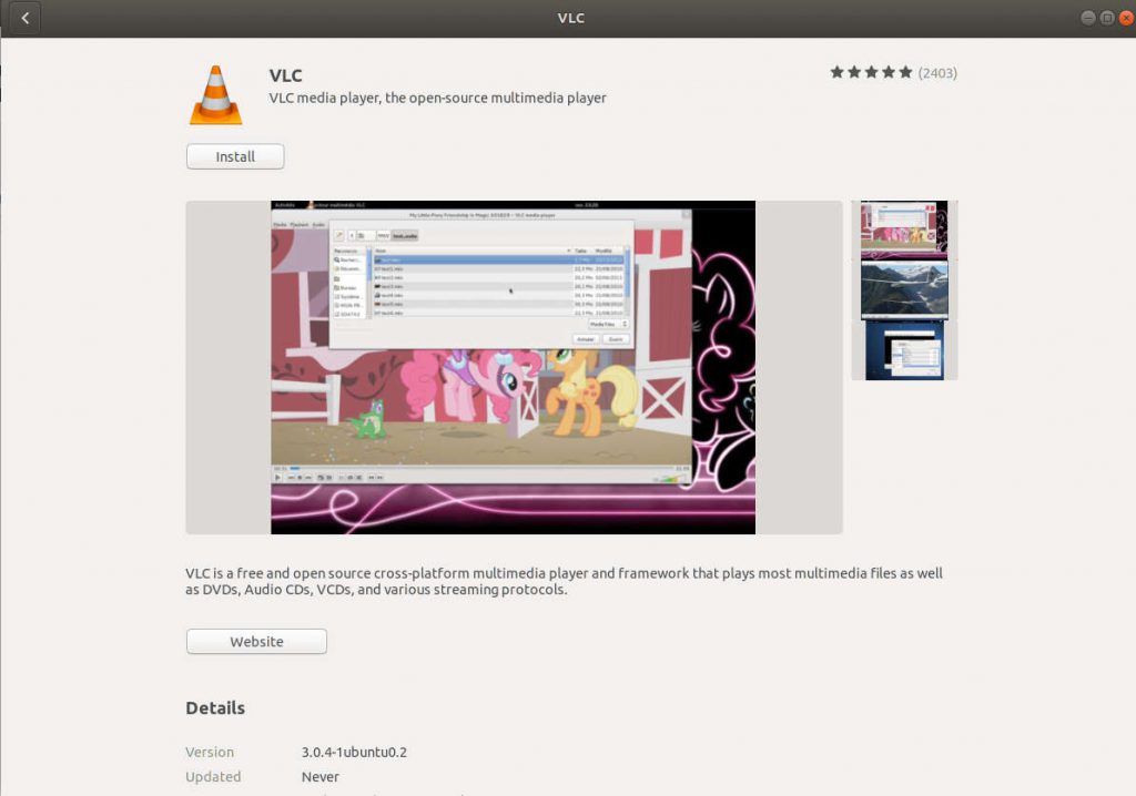 Installing Ubuntu in VLC Software Manager