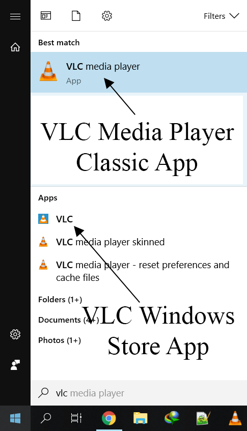 Different Windows VLC Apps