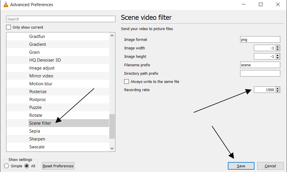 Configuring Scene Filter