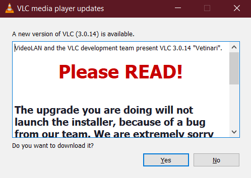 VLC Update Prompt